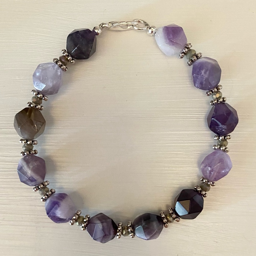 Genuine Amethyst and Czech glass Accents Bracelet